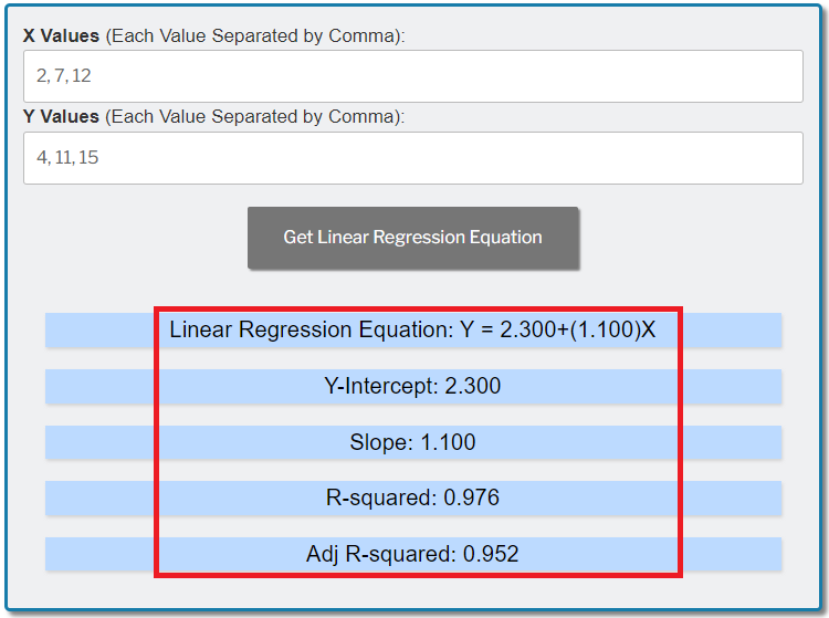 find linear regression equation calculator